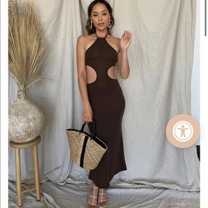 BROWN CUT OUT MIDI DRESS